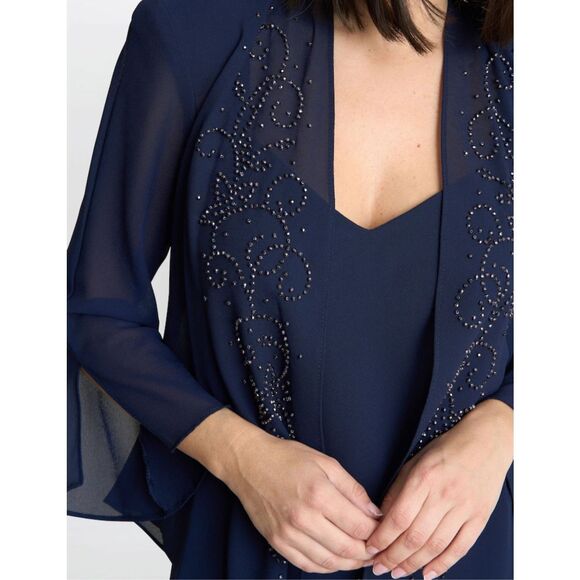 R & M Richard’s Plus Size Sheer Navy blue Beaded Evening Jacket 22W - Picture 1 of 9